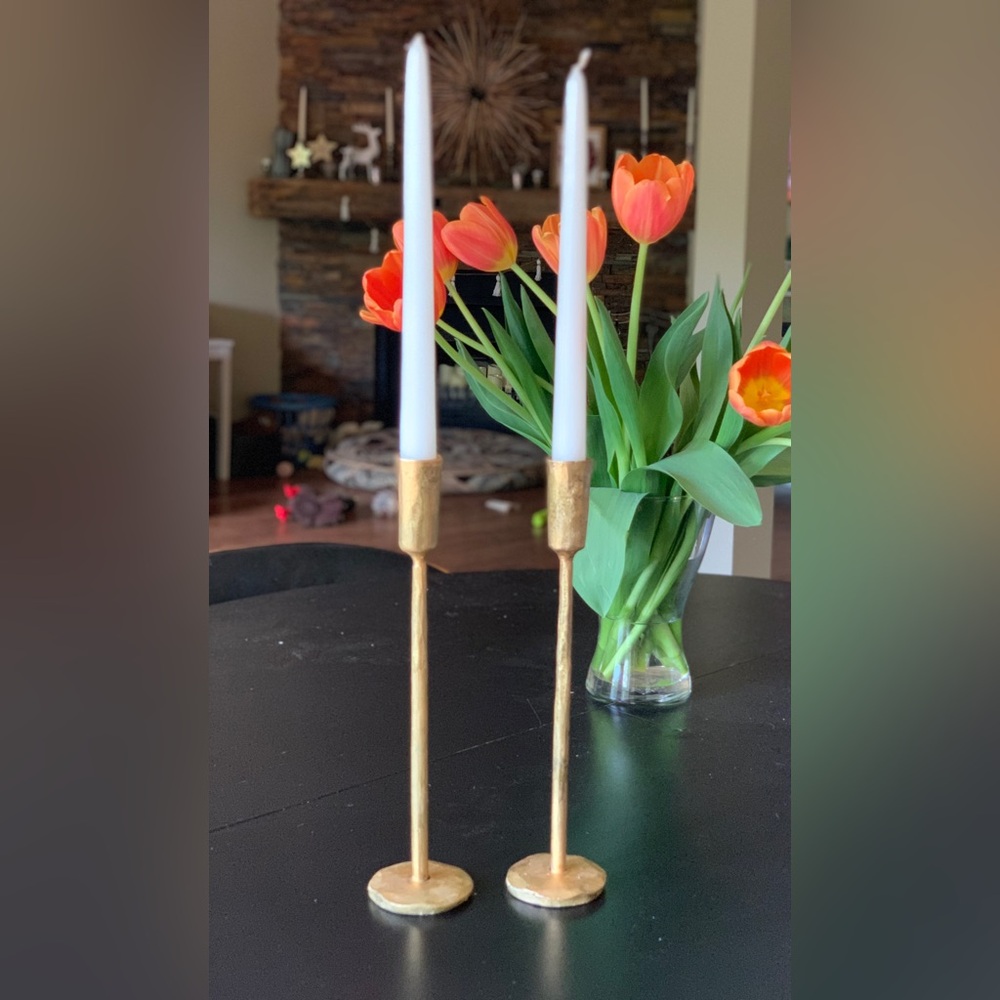Set of 2 | Forged Metal Candle holders | Antique Gold/ Brass Coloured